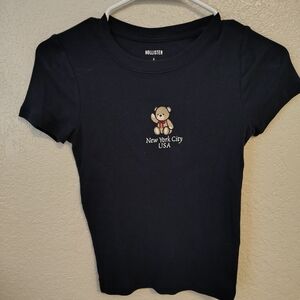 Hollister Navy Tee with Bear and NYC Text